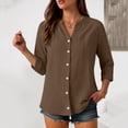thumbnail image 5 of Godom Womens 3/4 Sleeve Button Down Shirts Cotton Linen Tops V Neck Casual Loose Fit Blouses, 5 of 7