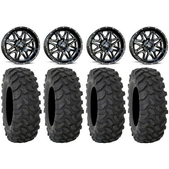 MSA Black Vibe 14" UTV Wheels 28" XTR370 Tires Polaris RZR XP 1000 / PRO XP / Ranger XP 900/1000
