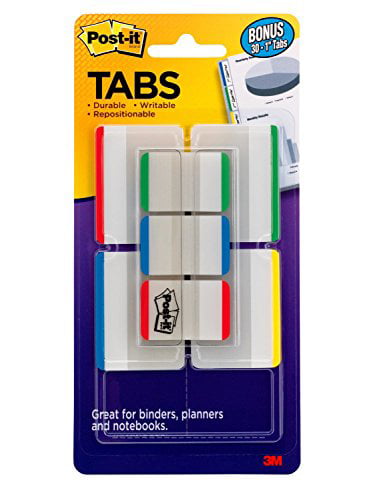 Repositionable 686-VAD2 Sizes Assorted Primary Colors Sticks Securely 114 Tabs/Pack, Durable 1 in Removes Cleanly Post-it Tabs Value Pack Writable and 2 in