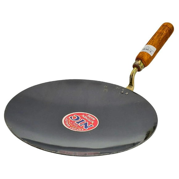 Noor Iron Tava - Concave w/Wooden Handle - Single Piece - Perfect for Roti, Dosa, & Uttapam (1ct)
