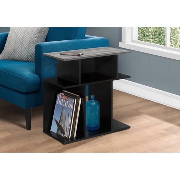 Black & Grey Laminate Accent Table - 6 Shelves for Books & Decor, Contemporary Modern Side/End Table