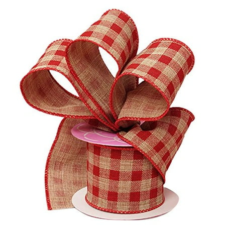 Gingham Gift Ribbon Red Gingham Ribbon Wired Burlap - 2 1/2 Inch x 10 Yards, Christmas, Birthday, Wedding Décor ()