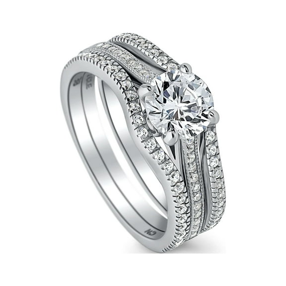 BERRICLE Sterling Silver Solitaire Wedding Engagement Rings 1 Carat Round Cut Cubic Zirconia CZ Wishbone Ring Set for Women, Rhodium Plated Size 6