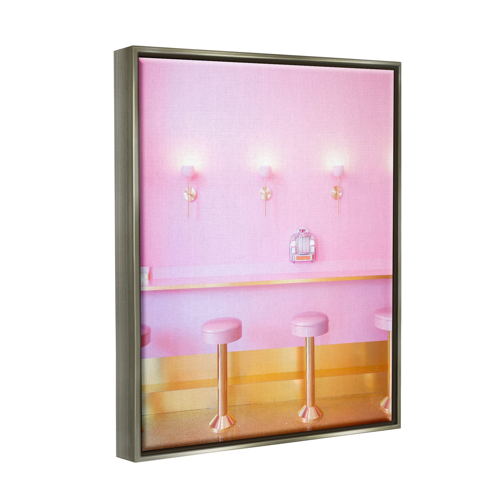 Stupell Industries Pastel Pink Diner Travel & Places Photography Gray Floater Framed Art Print Wall Art, 17 x 21