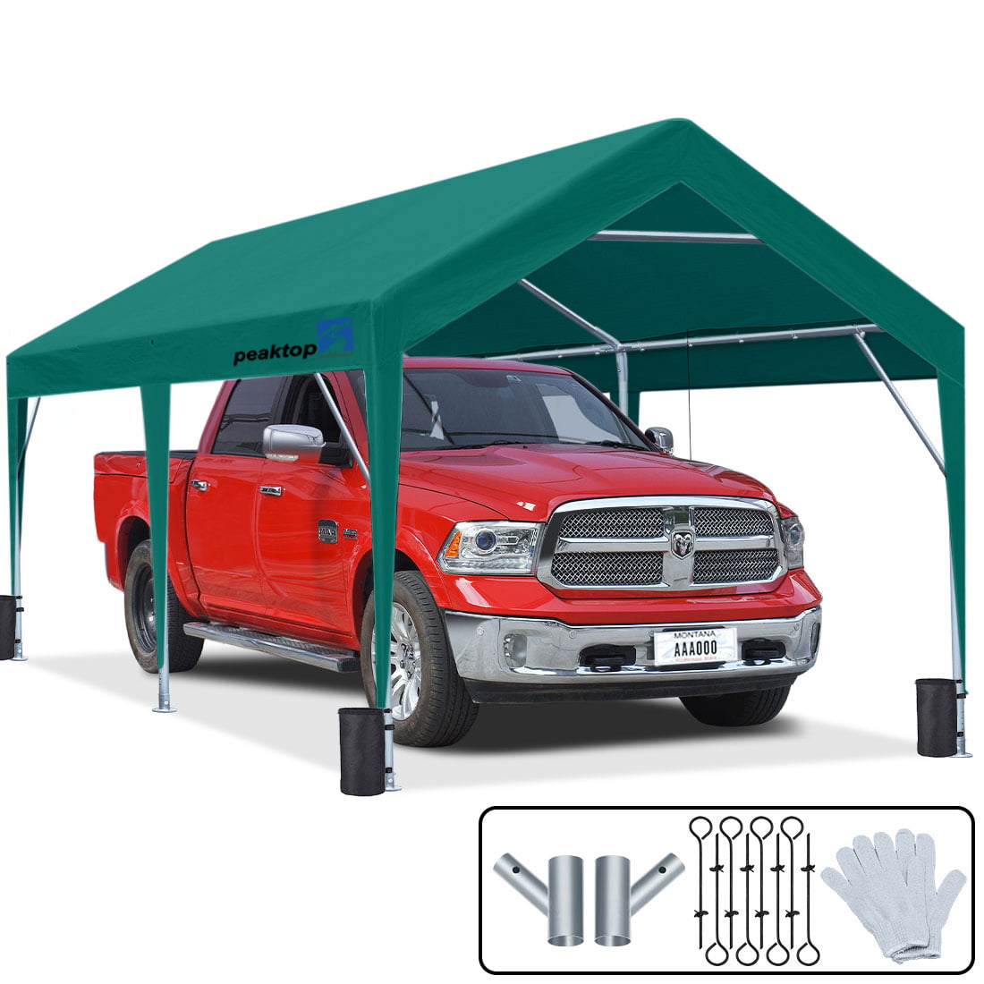 PEKATOP Outdoor Heavy Duty Storage shelter&Outdoor Carport Portable Storage Shed with Front and Rear Roll-Up Zipper Entry Doors and 2 Roll-Up Side Windows,Gray 