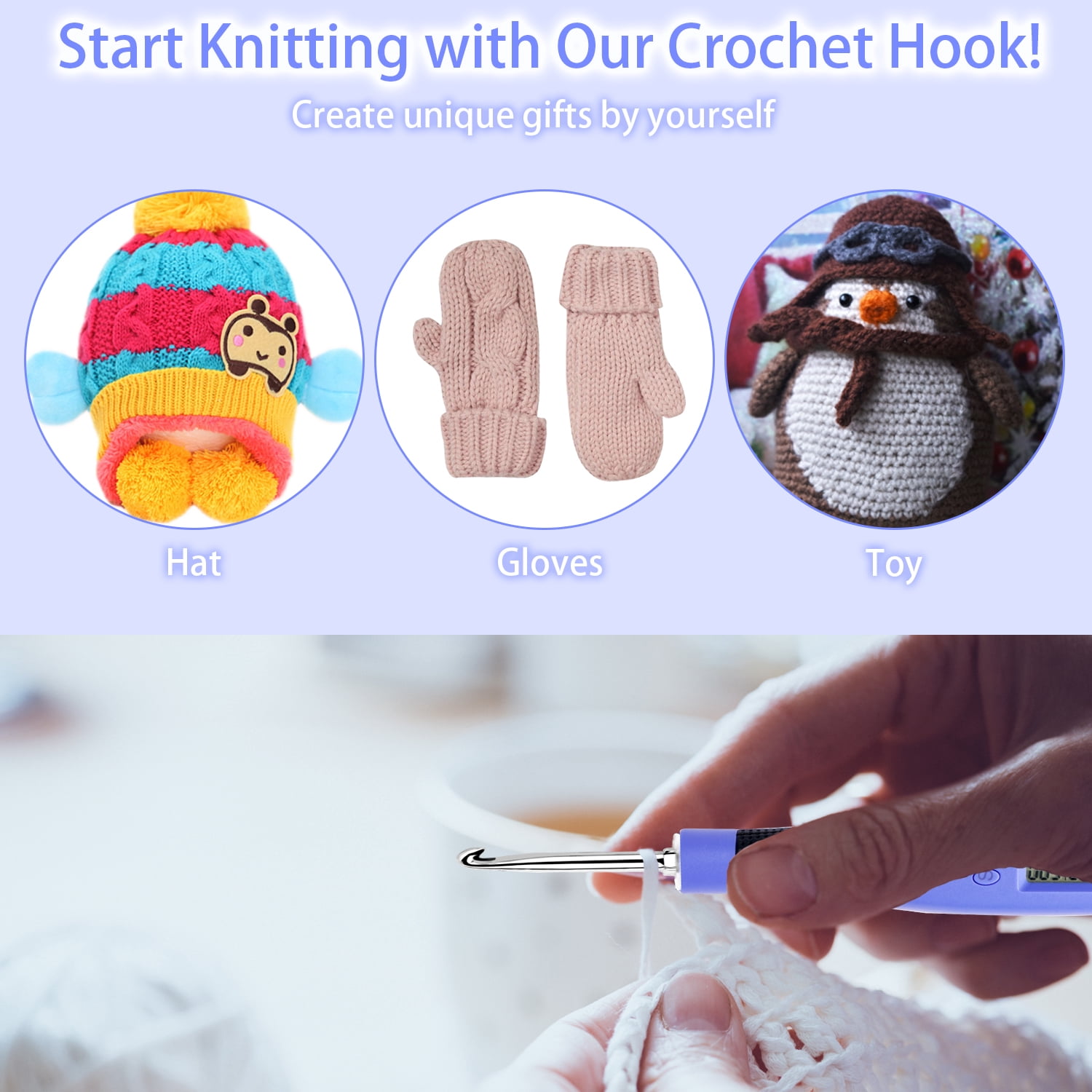 Crochet Hook Set Digital with 12 Different Size Interchangeable Crochet Needle, Ergonomic Crochet Hooks with LED Light and Digital Stitch Counter for Beginners & Experts