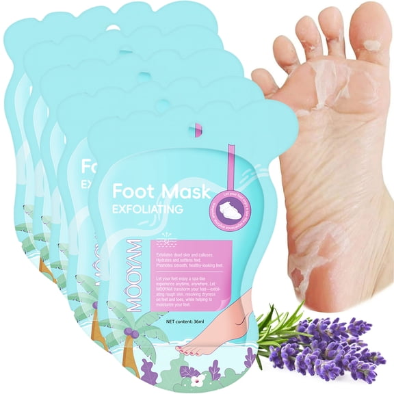 Mooyam 5 Pack Lavender Exfoliating Foot Peel Mask, Baby Soft Foot Exfoliant Feet Peel Mask