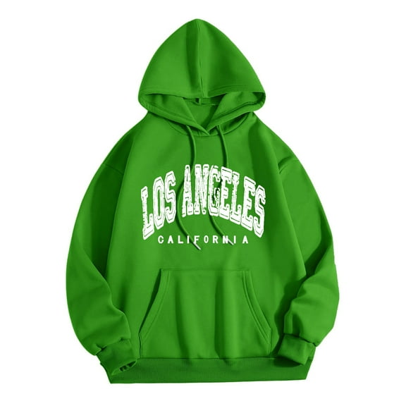 Hpapadks Womens Hoodies Loose Fit City Name Print Long Sleeve Drawstring Pocket Hooded Sweatshirt for Women Green L