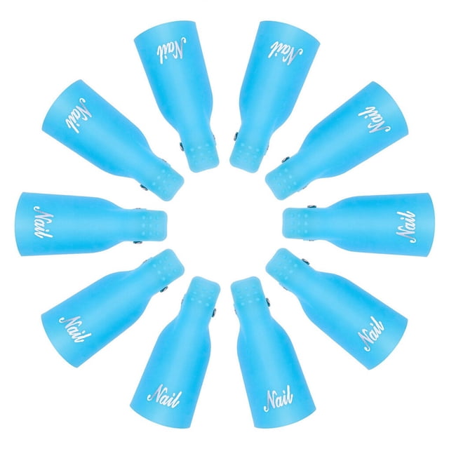 Jumpingount 10 Uds. Clips de tapa de remojo de Arte de uñas de plástico Gel removedor de esmalte herramienta de envoltura líquido para la Juegos de manicura azul