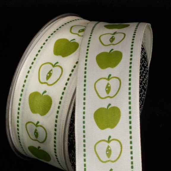 The Ribbon People Ivory with Green Wired Craft Ribbon 1.5" x 27 Yards