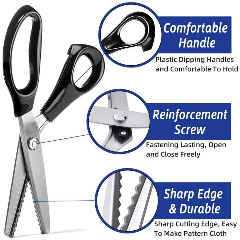 Pinking Shears for Dressmaking, Professional Stainless Steel Tailor Pinking Scissors for Felt Paper Fabric Cutting/Sewing, Handled Zig Zag Scissors