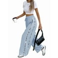 thumbnail image 3 of Women Wide Leg Sweatpants High Waisted Baggy Sweat Pants Active Striped Track Pants with Pockets XL, 3 of 4