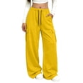 thumbnail image 3 of Cargo Sweatpants for Women Baggy Drawstring Wide Leg Sweatpants with Pockets Fall Casual Loose Sweat Pants, M, 3 of 8