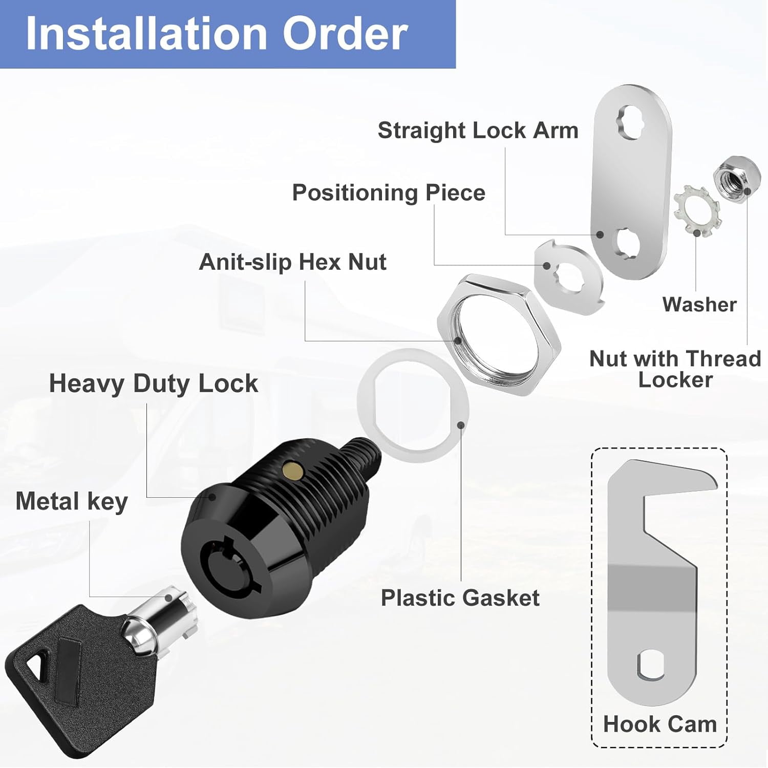 Black Toolbox Lock with Keys, Cabinet Locks Keyed Alike, Hook Cam, Tubular Cam Lock, Tool Box Lock with Manual, Zinc Alloy (5/8 Inch 2 Pack-Black)