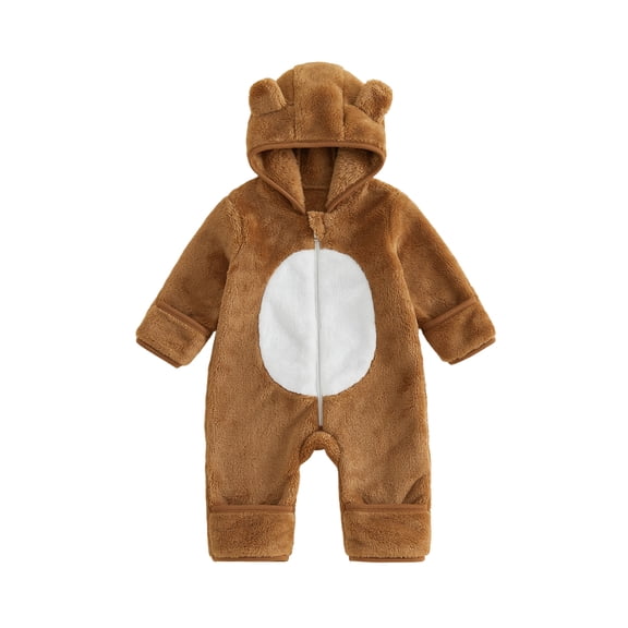 RUINIXCW Baby Animal Jumpsuit with Hood Soft Warm Flannel Long Sleeve Romper Cartoon Duck/Bear for Infant Boys Girls