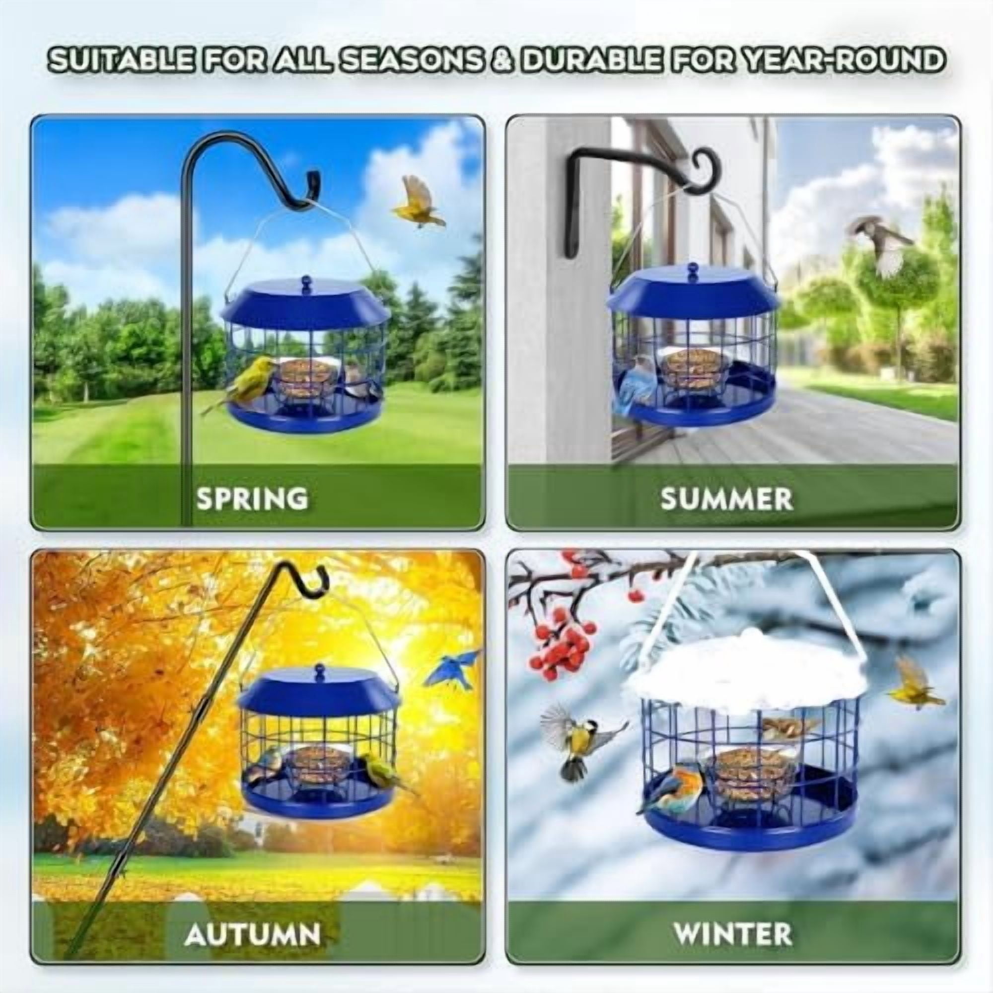 Caged Bluebird Feeder for Mealworms with Glass Bowl, Squirrel Proof Bird Feeder for Small Birds Only, Detachable Hook, Large Space, Outdoors Weatherproof, Metal, Blue