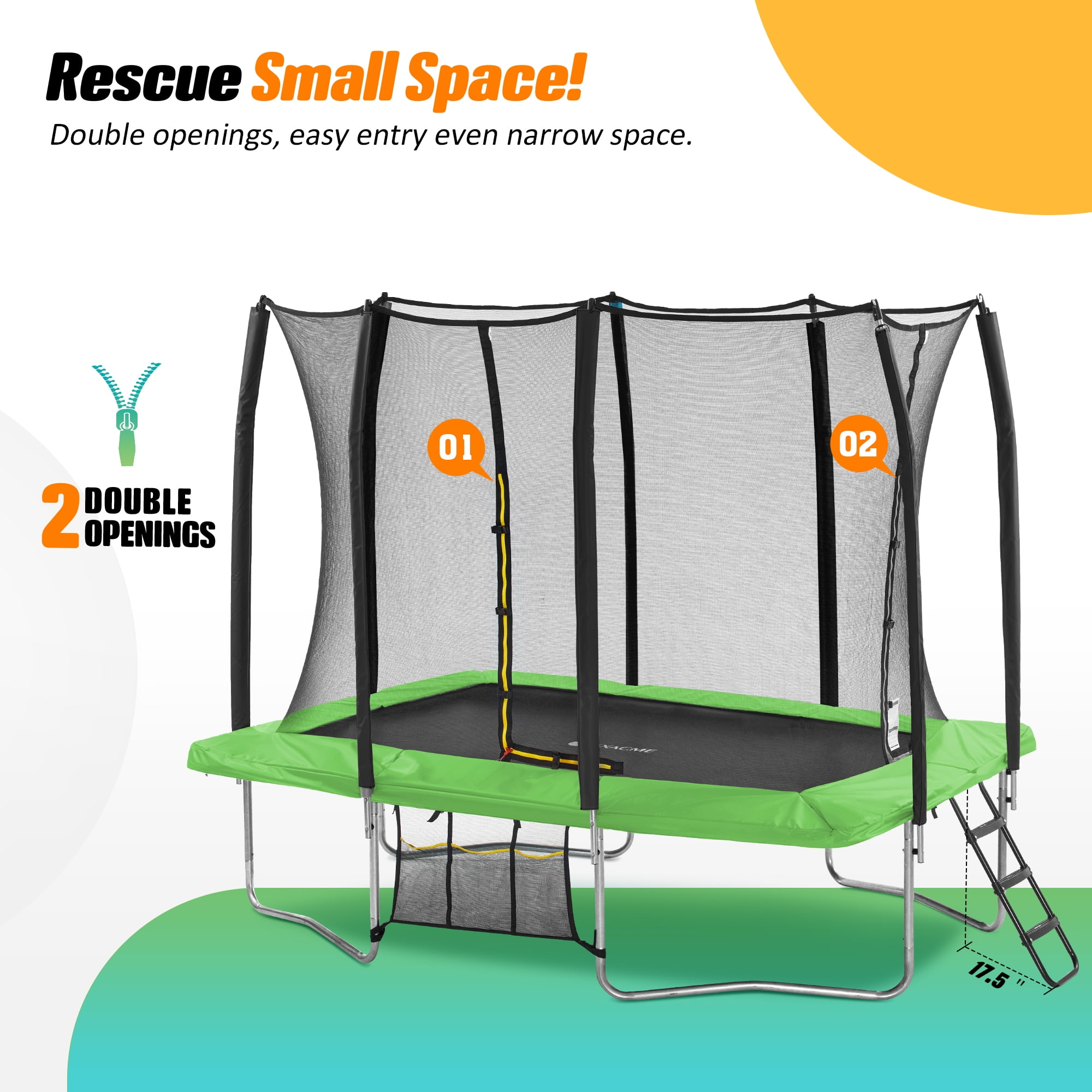 Exacme 7 x 10 FT Outdoor Rectangle Trampoline for Kids, 330lb Capacity Recreational Trampolione with 4 Wind Stakes, Storage Bag, Ladder(Green)