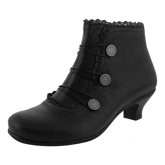 Black Ankle Boots Women Leather Boots Round Toe Retro Lace Round Buckle Short Boots Low Heel Boots Black Booties Women Black 37