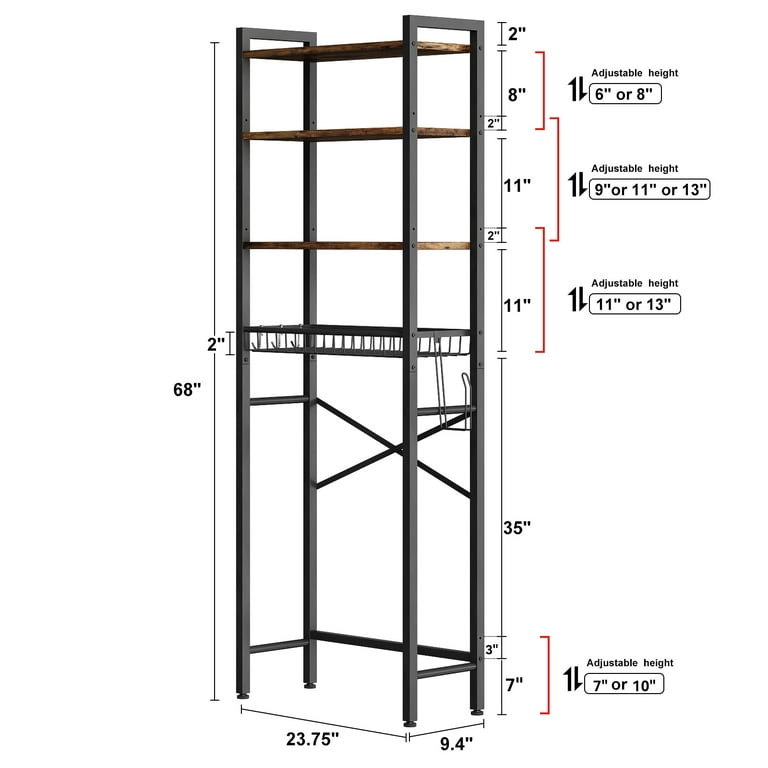 Bathroom Organizer, over the Toilet Storage, 4-Tier Adjustable Shelves for  Small Room, Saver Space, 92 to 116 Inch Tall, Black – Built to Order, Made  in USA, Custom Furniture – Free Delivery
