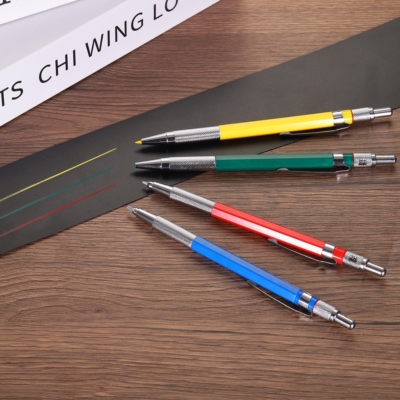 Uxcell 4 Pack Mechanical Pencil with 48Pcs Multicolor Refills, Pencil with Built-in Sharpener and Claw Tip, Blue