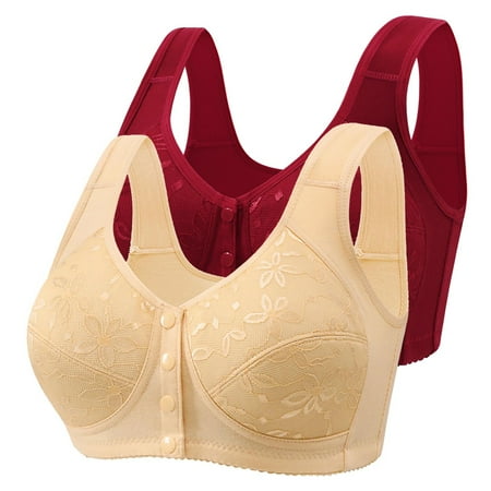 Elvqul Womens Plus Size Bras Breathable Bralette Wirefree 2 Pack Nylon Juniors Underwear Red Bras