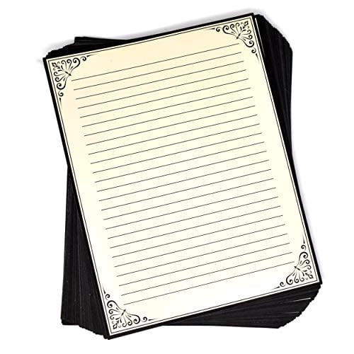 Vintage Stationery Paper 100 Pack Elegant Antique Retro Lined Sheets 100gsm Perfect For Writing Poems Lyrics Letters Office Notes Wedding Invitations and Printing Supplies, Cream Color Size 8.5" X 11"