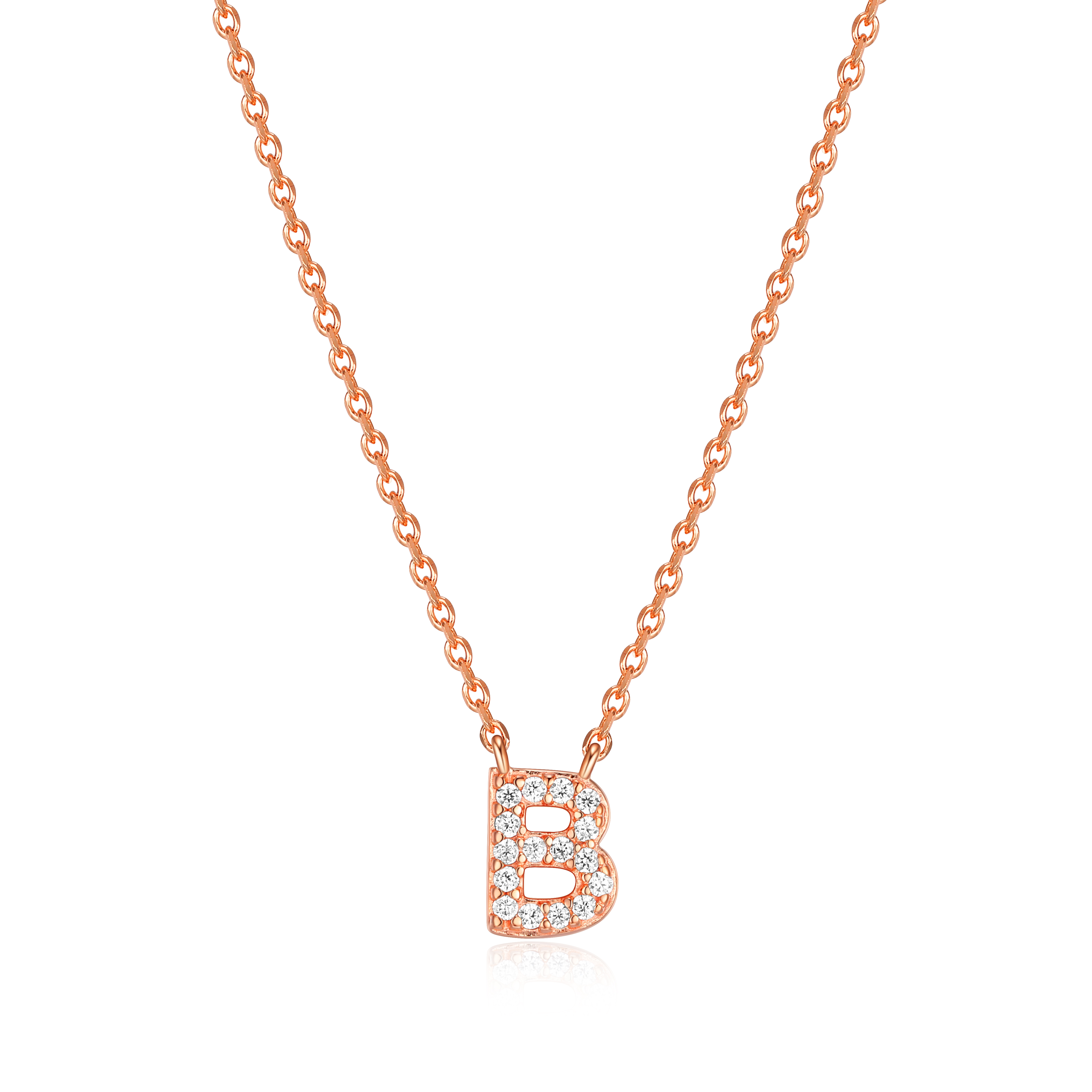Forever Facets "B" CZ Necklace in Rose Gold over Sterling Silver, Adult Female