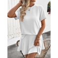 thumbnail image 2 of Women 2 Piece Skirt Set Summer Cruise Outfits Ribbed Loose Short Sleeve Matching Lounge Sets White L, 2 of 8