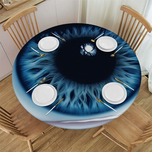 Blue Leaves Eyes Fitted Tablecloth with Waterproof Wipeable Table Cover Cloth