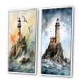 thumbnail image 3 of Designart "Watchtower Overlooking the Ocean V" Beach Framed Wall Art Set Of 2 - Green Beach Framed Canvas Set For Living Room Decor, 3 of 7