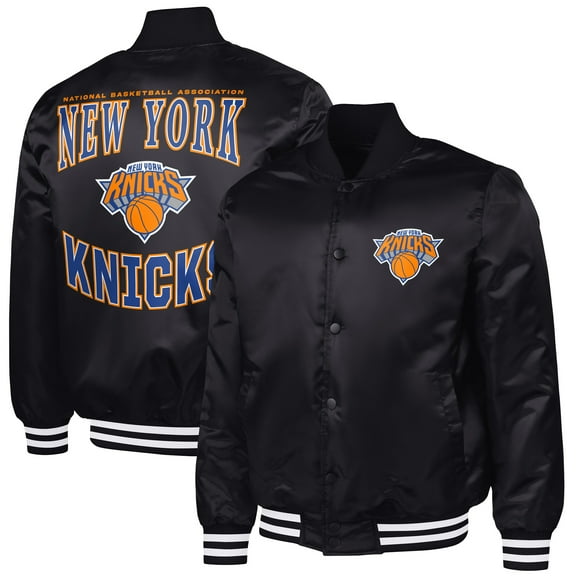 Men's G-III Sports by Carl Banks Black New York Knicks Adaptive Bold Logo Satin Varsity Jacket