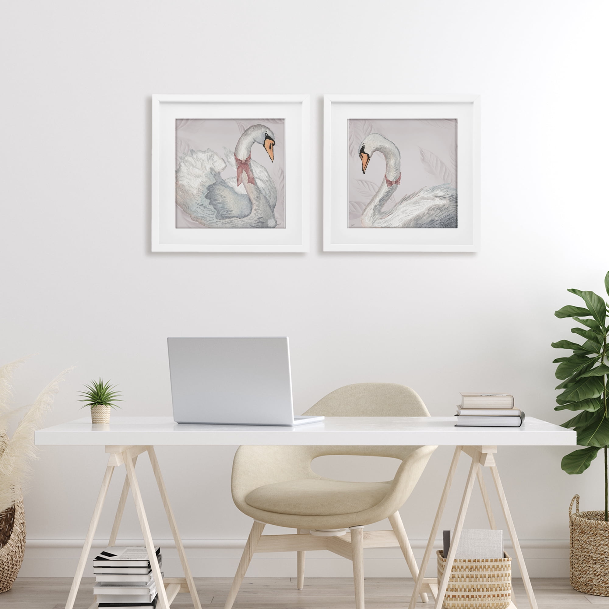 Stupell Industries Classic & Elegant Swans 2 Piece White Framed Print Under Glass Set, design by Elizabeth Medley