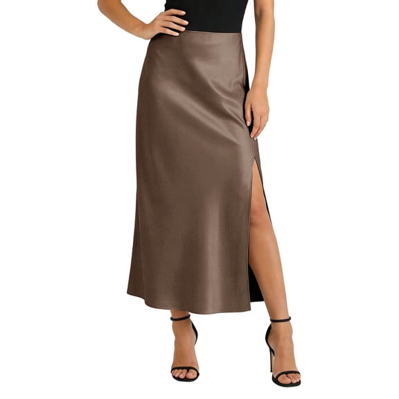 ZHOGXU Elegant Midi Skirts For Womens Solid Color High Waist Straight With Slit Party Club Wear