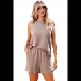 thumbnail image 1 of Conjunto de Dos Piezas de Verano para Mujer, Pantalones Cortos A Juego, Ropa de Estar por Casa con Bolsillos. Caqui XL, 1 of 10