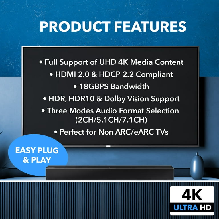 OREI eARC 4K 60Hz Audio Extractor Converter 18G HDMI 2.0 ARC Support - HDCP  2.2 - Dolby Digital/DTS 