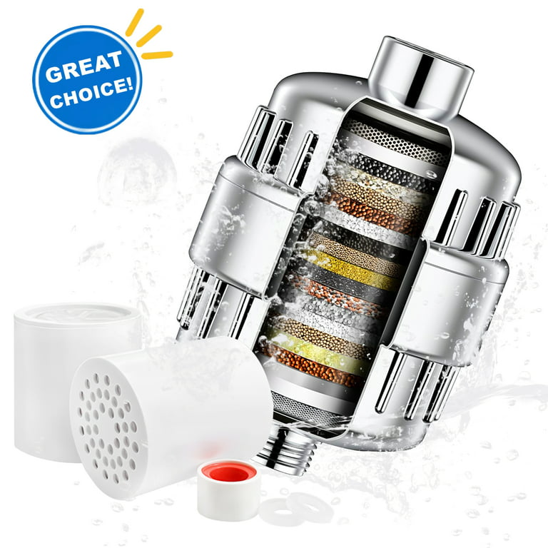 20 Stage Shower Filter for Hard Water - Shower Head Filter - Hard Water  Filter, with 2 Replaceable Filter Cartridges for Removing Chlorine  Fluoride, Polished Chrome 