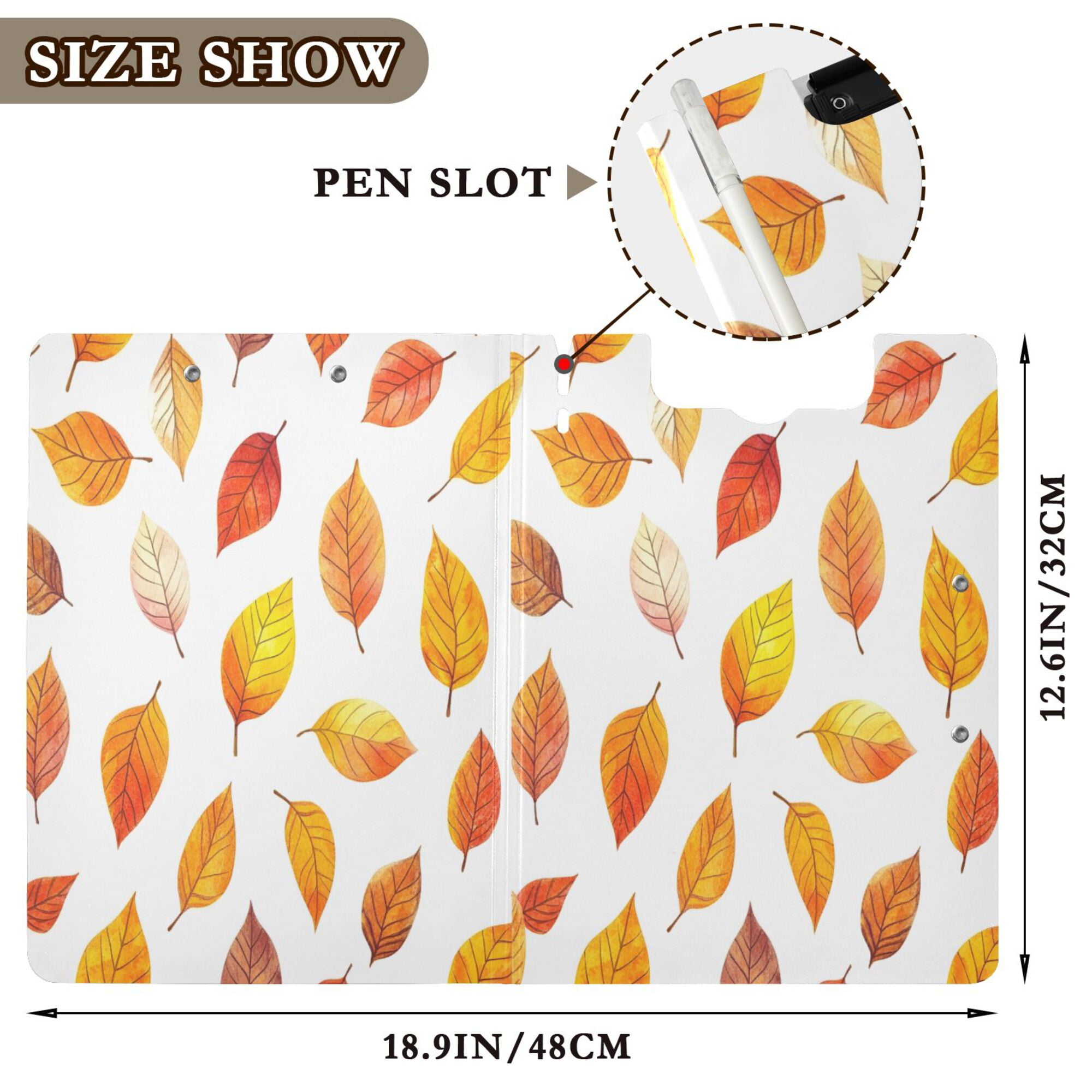 FORMRS A4 Clipboard Folder with Pen Holder Horizontal Foldable School Office Binder, Orange Leaves