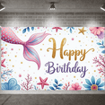 thumbnail image 6 of Mermaid Themed Mermaid Birthday Banner Ocean Inspired Display Colorful Floral Glittery Gold Under the Sea Backdrop for Kids Birthday Party Girls Celebration Under the Sea Event, 6 of 9