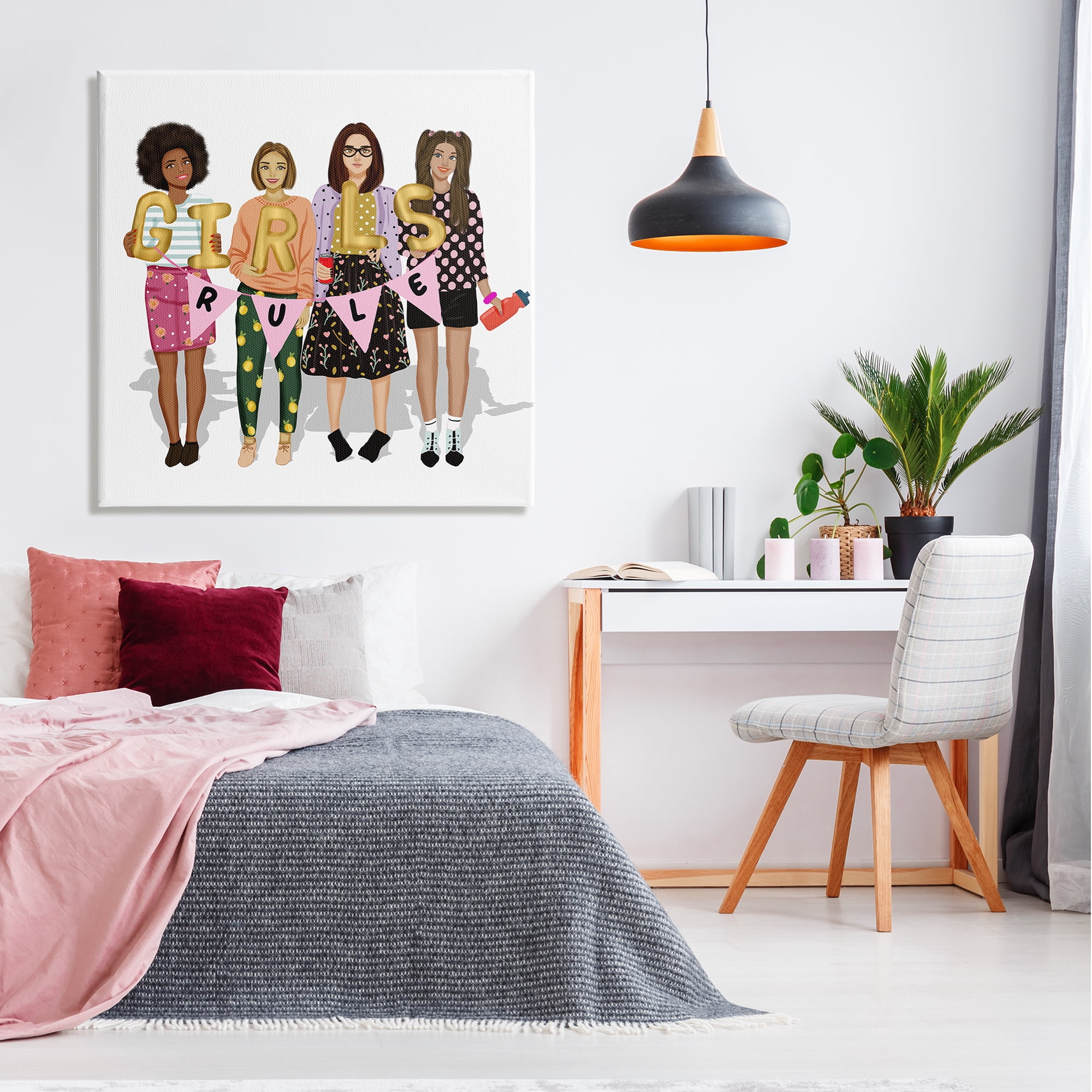 Stupell Industries Girls Rule Inspirational Abstract Painting Gallery Wrapped Canvas Art Print Wall Art, 36 x 36