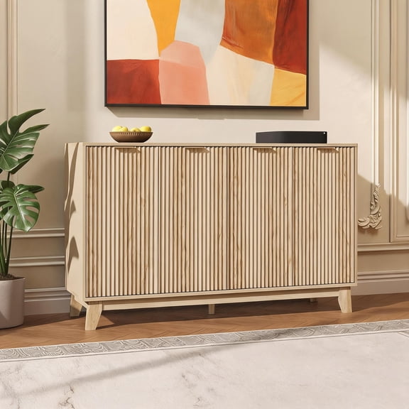 Storage Cabinet with Fluted Doors,Adjustable Shelves, 4 Doors