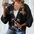 thumbnail image 4 of Miluxas Women's Open Front Bow Cardigan Sweaters Knit Long Puff Sleeve Trendy Fall Winter Jacket Coats Black XL(XL), 4 of 6