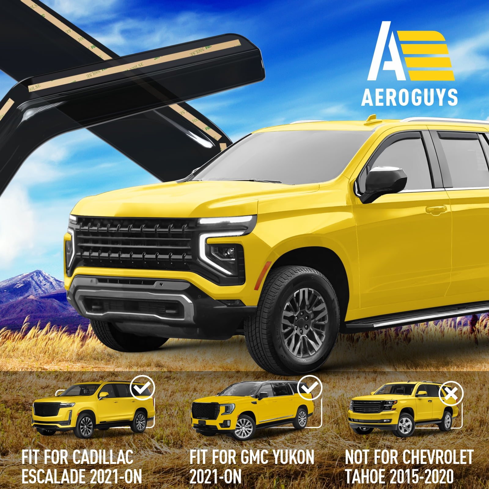 AEROGUYS In-Channel Window Deflectors Extra Durable Window Visors Rain Guards Fit for Chevrolet (Chevy) Tahoe 2021-2026, Sun Visors,Wind Deflectors,Vent Visors,Car Accessories - 4pcs. AG0524
