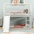 thumbnail image 2 of Euroco Twin over Twin House Bunk Bed with Ladder and Slide for Bedroom, White, 2 of 11