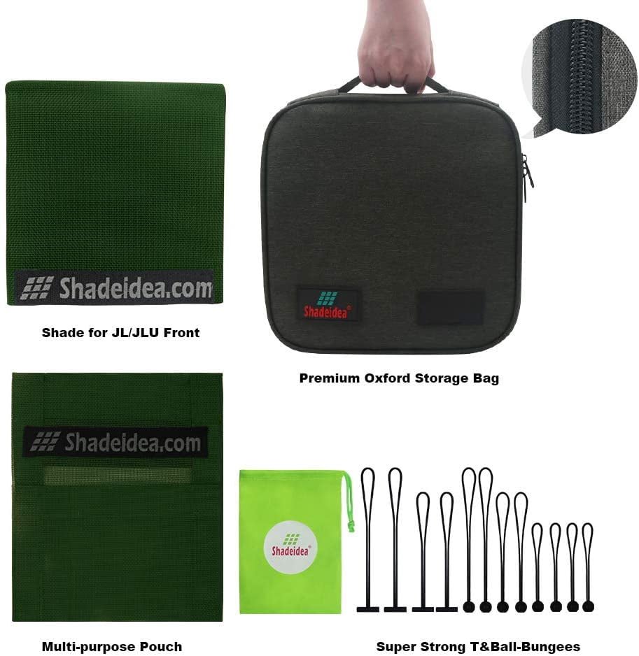 Shadeidea Jeep Wrangler Sunshade JL Unlimited (2018-Current) 2 Door and 4 Door Front-Forest Green Mesh Screen Sunshade JLU SAHARA RUBICON SPORT S Top Cover UV Blocker with Grab Bag-10 years Warranty