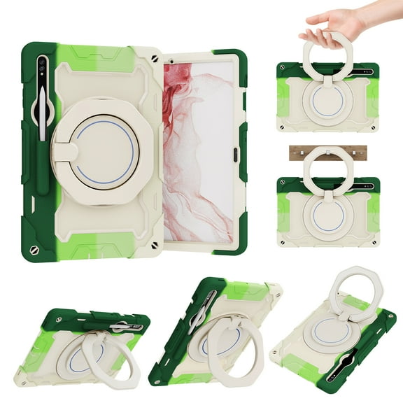 Kids Tablet Case for Samsung Galaxy Tab S8 Plus/S7 FE/S7 Plus 12.4" 2022/2021/2020 with Portable Handle Stand, Heavy Duty Cover with Pencil Holder Shockproof Four-Corners Protective Case, Rainbowgreen