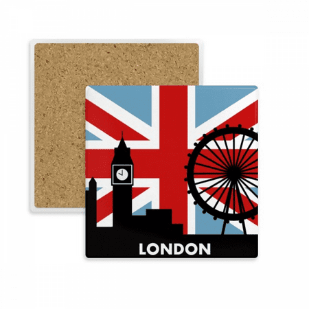 

Britain Union Jack London Eye Big Ben Flag UK Square Coaster Cup Mat Mug Subplate Holder Insulation Stone