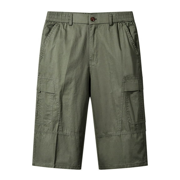 USNSM (M-6XL) Big and Tall Cargo Shorts for Men Straight Leg Zip Up Capri Cargo Pants Elastic Waist Casual Summer 3/4 Shorts Fashion Trouser Green* XXXXL
