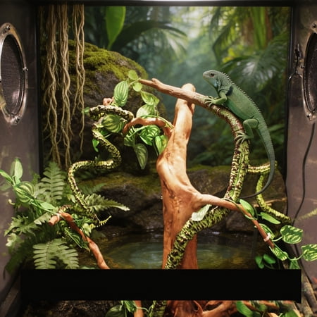 Reptile Vines Plants Flexible Bendable Jungle Climbing Vine Terrarium Plastic Plant Leaves Pet Tank Habitat Decor for Bearded Dragons Lizards Geckos Snakes Frogs and Reptiles
