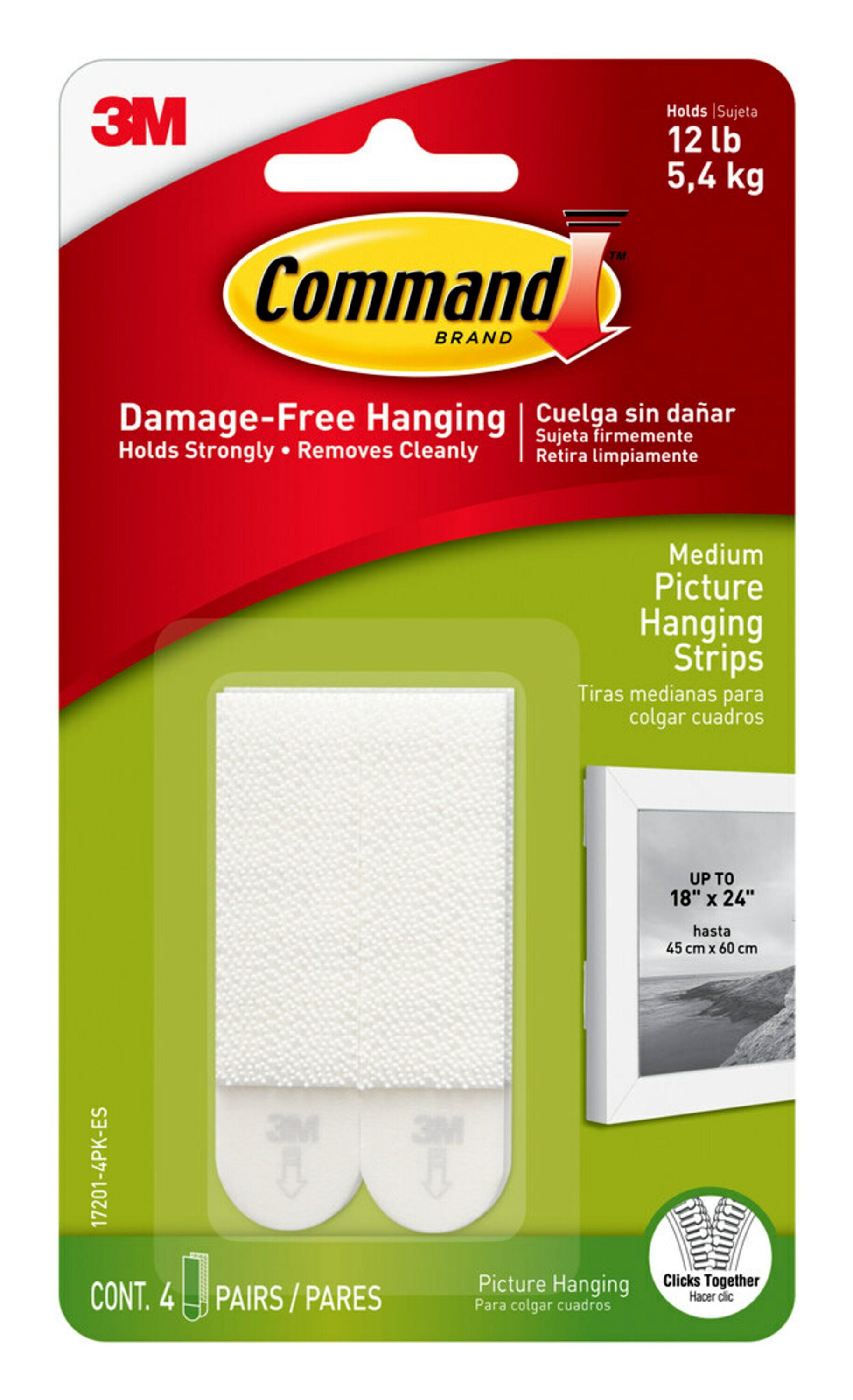 Command Picture Hanging Strips, White, Medium, 4 Sets of Strips/Pack