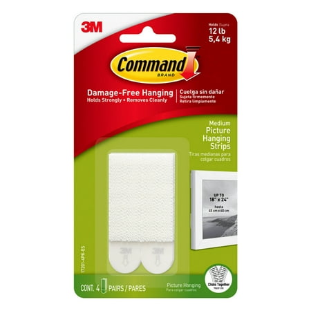 Command Picture Hanging Strips, White, Medium, 4 Sets of Strips/Pack